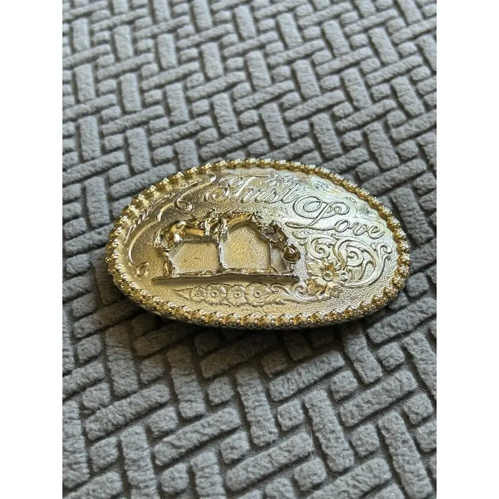Montana Silversmiths First Love Girl & Horse Vintage Belt Buckle Cowgirl Western